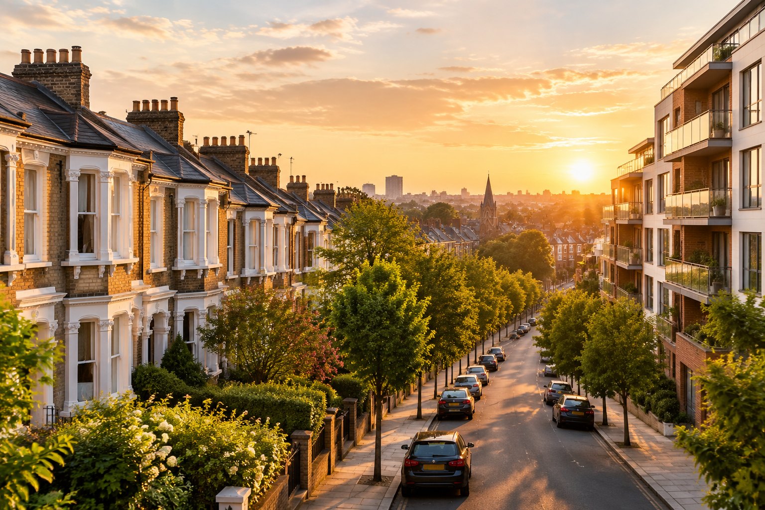 Parisian street at golden hour